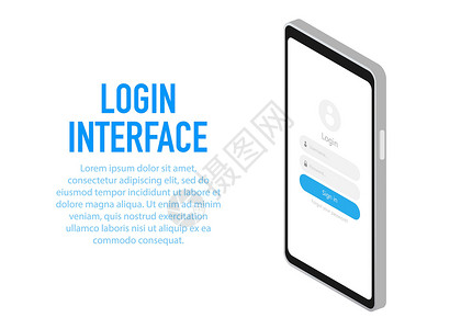 手机登录界面带有登录窗口的时尚登录界面应用程序 矢量图插画