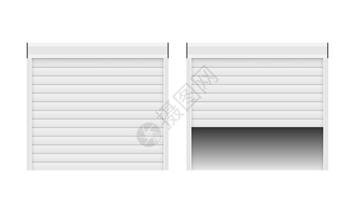 白色百叶窗现实的门矢量 白色背景上有滚动百叶窗 打开和特写 矢量插图插画