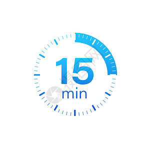 15 分钟 秒表矢量图标 在白色背景上的平面样式的秒表图标 矢量库存插图倒数圆圈间隔小时网络速度时间蓝色测量圆形背景图片