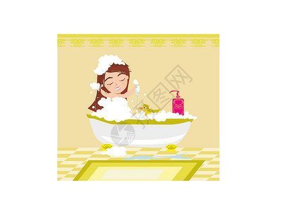 烹调肥皂女婴洗澡和玩耍小鸭子蓝色鸭子肥皂孩子浴缸气泡玩具生活乐趣设计图片