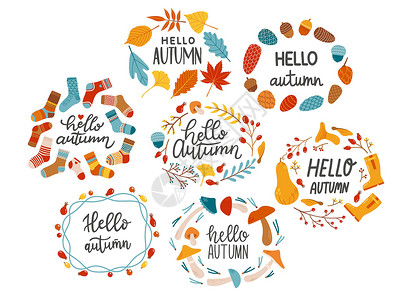 秋季标语字母设置矢量背景图片