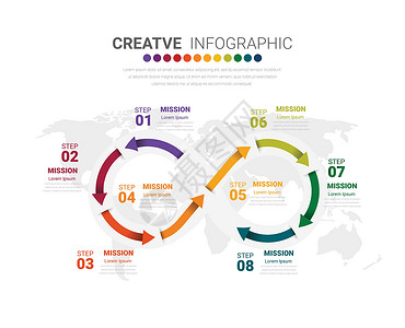 带有数字 8 optio 的信息图表设计模板工作网络展示数据时间线历史小册子流程图元素推介会设计图片
