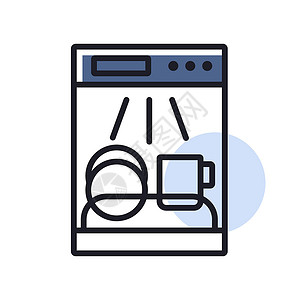 电动尾门洗碗机矢量图标 电动厨具玻璃垫圈标识用具黑色厨房器具家务插图餐具插画