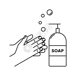洗护手液用肥皂矢量图标洗手 液体肥皂施放器 最起码的线条艺术矢量图解插画