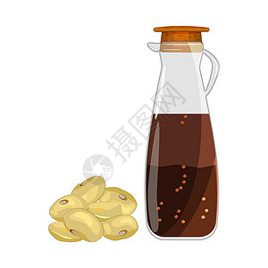 杏仁酱瓶子和大豆中的酱油 在白色背景中被孤立插画