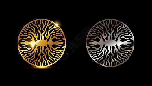 黄金和银树圈矢量符号农业生态艺术环境线条标识生长生活森林金子背景图片