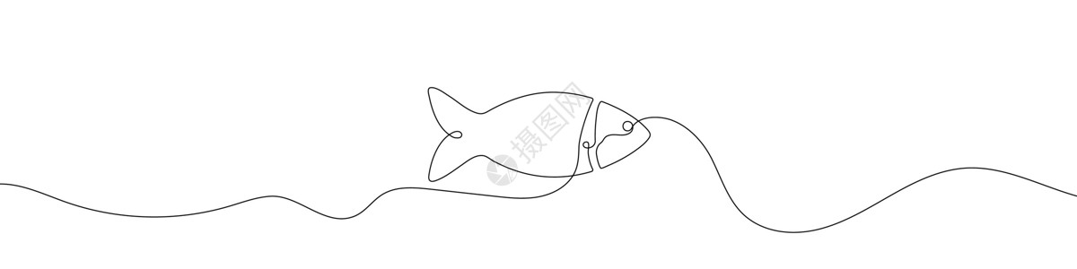鱼线底底底 一条鱼类连续直线绘画背景图片
