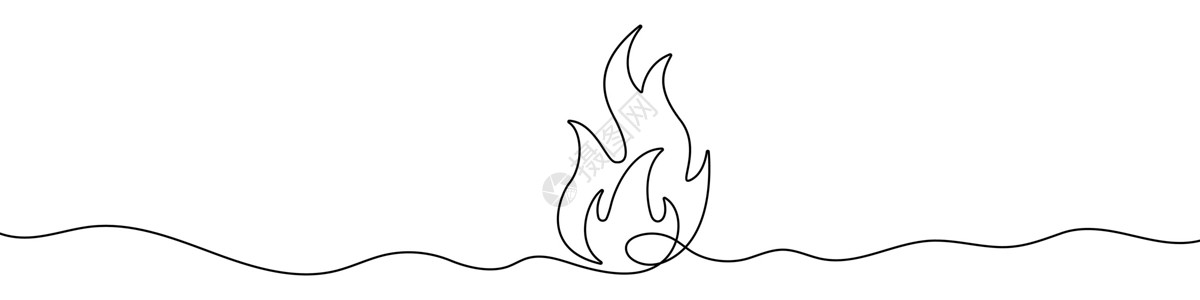 搭火线连续绘制火线 火焰线性图标 一张线描背景 火连续线图标燃料绘画一条线烧伤插图创造力危险单线草图黑色插画