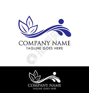 公司logo背景墙和 Spa Logo 签名游泳运动生态标识按摩蓝色海洋插图液体品牌插画