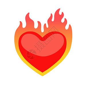 火热预定中燃烧的心脏 火焰中红心 在白色背景上隔离的矢量插图设计图片