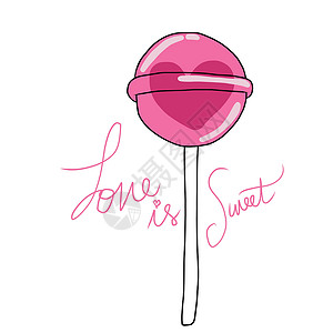 爱是甜蜜的 糖果与心脏 在卡通卡通矢量插图中背景图片