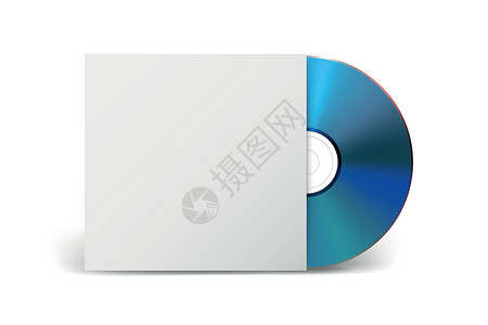 cd样机矢量 3d 逼真的蓝色 CD DVD 与纸盒隔离在白色 CD 盒 样机包装设计模板 带有纸质封面的光盘图标 前视图插画