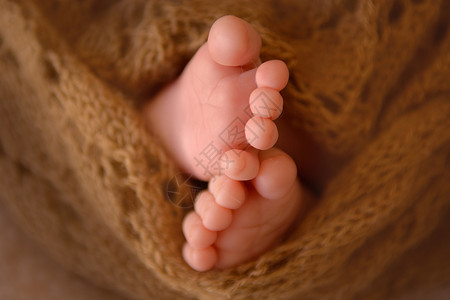 婴儿风包素材美丽的小脚 一个新生的婴儿 用布包起来母性家庭亲子幸福压痛身体孩子高跟鞋关系织物背景
