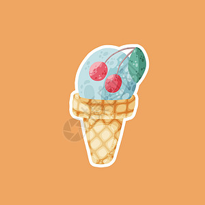 卡通风格矢量插图中的可爱冰淇淋图标锥体巧克力牛奶浆果餐厅奶油菜单孩子们水果蓝色背景图片