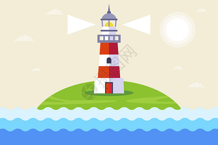 斯潘道在岛上建造一个工作灯塔 以保证船舶的安全插画