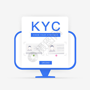 KYC 了解您的客户上传个人身份证明文件的申请表-护照数据页 驾驶执照 自拍示例 矢量图和桌面 pc 平面样式背景图片