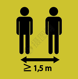 距离1米社交距离保持至少1 500公尺或1 500米的安全距离 图标 矢量图像插画