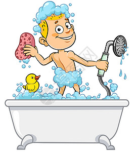 大力泼水和泡沫男孩在管子里洗澡背景