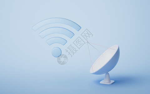 雷达检测无线网络技术 有Wifi信号 3D转换标识天文广播播送飞船信号车站蓝色互联网电讯背景