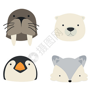 可爱企鹅表情北极集成装饰符画设计图片