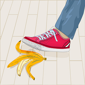 脚地板在香蕉皮上脚踩鞋脚插画