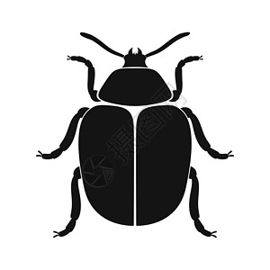 无脊椎动物黑色孤立的科罗拉多甲虫矢量图标 黑色双影插画