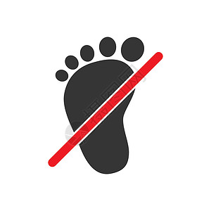 红色黑色白色背景上没有赤脚标志脚步红色商业圆圈插图打印圆形黑色标签脚印插画