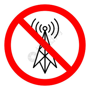 无线天线没信号 天线禁令图标 WIFI信号被禁止 矢量图白色红色警告插图互联网贴纸收音机圆形质量无线电插画