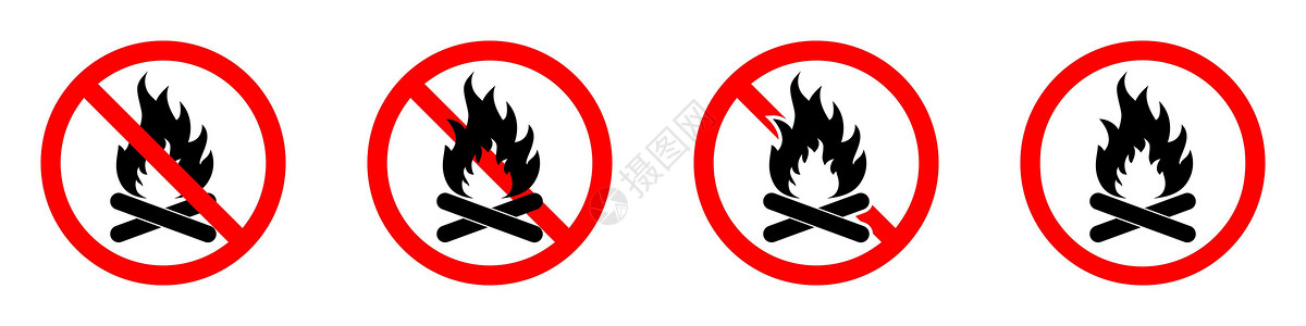 禁止放火 不设火神像 红色的禁火标志 矢量示意图警告安全营火风险贴纸白色按钮插图圆形冒险背景图片