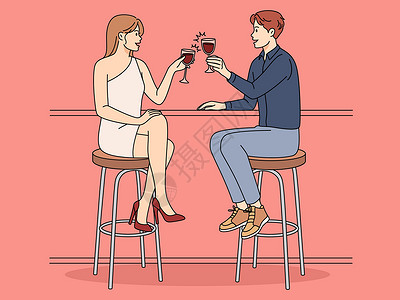 酒吧约会快乐的情侣在餐厅享受约会插画