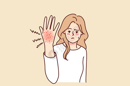 不幸的妇女因手头上的皮疹而痛苦不堪插画