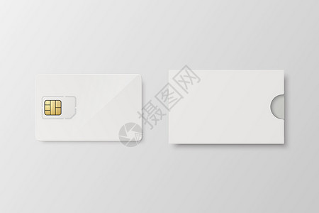 白色名片矢量 3d 逼真的白色塑料卡和 Sim 卡模板 纸皮钱包隔离 用于样机 品牌的塑料卡 Sim 卡设计模板 正视图插画