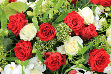 大红白玫瑰 花朵般的婚礼装饰背景图片