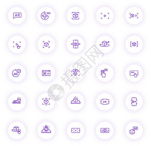 增强现实紫色轮廓图标在带有紫色阴影的浅色圆形按钮上 为 web 移动应用程序 ui 设计和打印设置的增强现实图标背景图片