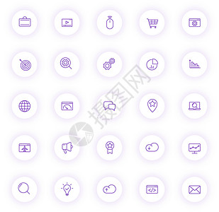 带有紫色阴影的浅色圆形按钮上的 seo 紫色轮廓图标 为 web 移动应用程序 ui 设计和打印设置的 seo 图标网络高清图片素材