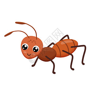 热锅上蚂蚁白色背景上孤立的可爱笑脸蚂蚁 儿童有趣的昆虫 平板卡通矢量插图插画
