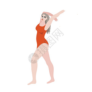 红色泳装年轻美女手举高 穿着红色橙色泳衣 体型又大插画