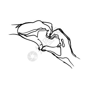 手指构成心脏符号的矢量插图 手画草图写意情感涂鸦白色手臂浪漫绘画线条家庭生活背景图片