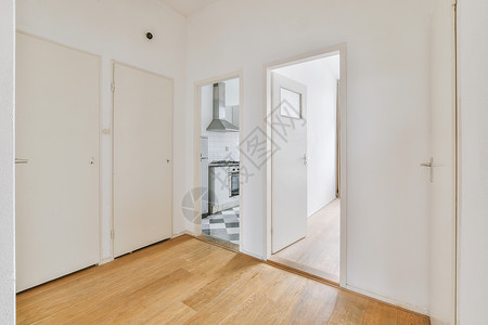 现代公寓的门外 有白色墙壁和面板地板大厅木地板住房房子压板门厅入口地面房间通道家高清图片素材