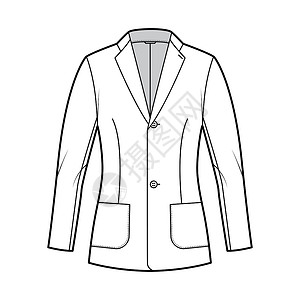 拉面师Blazer穿戴的防弹衣符合技术时装图解 单胸 长袖 有标记的拉面 贴口袋领带定制绅士缝纫男士女士设计人士女性绘画设计图片