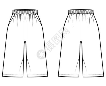 百慕大短技术时装插图 用弹性正常的低腰 高抬起 放松舒适 膝盖长度运动鞋运动球衣衣服女士小样服饰服装运动装裤子设计图片