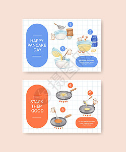 Facebook模板 带有快乐的煎饼日概念 水彩色风格烹饪黄油糖浆食物咖啡店巧克力社区厨房面包社交背景图片