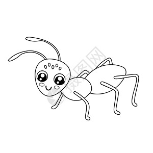 蚂蚁线白色背景上孤立的可爱外观蚂蚁 幼稚彩色书中有趣的昆虫 Cartoon 矢量线插图插画