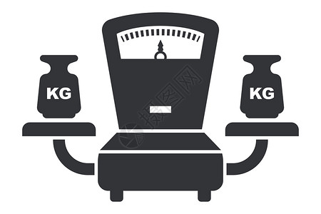 仪表标识比例尺的黑色图标 在市场上有重量 平面矢量说明仪表厨房浴室工具测量平衡食物身体损失金属插画