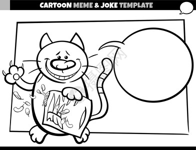 空气球带有淘气猫咪的黑白卡通模版模板插画