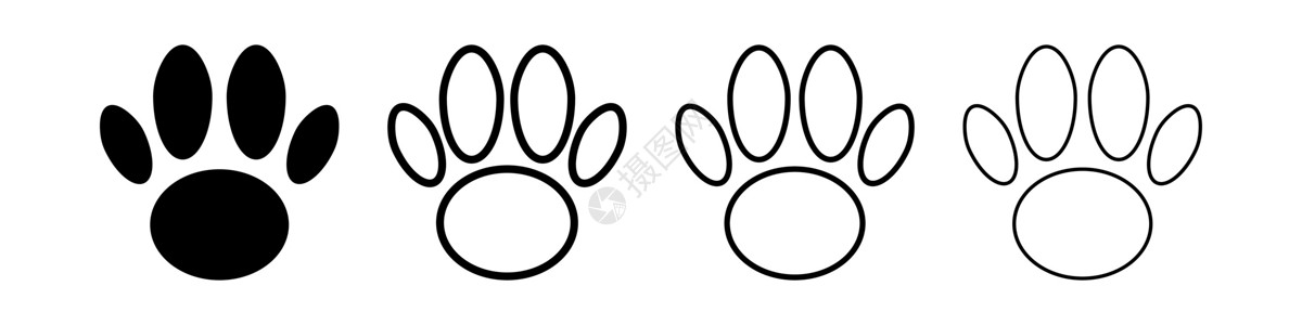 都有PS的痕迹Paw 图标设置有不同的样式 猫和狗爪打印符号 矢量插画