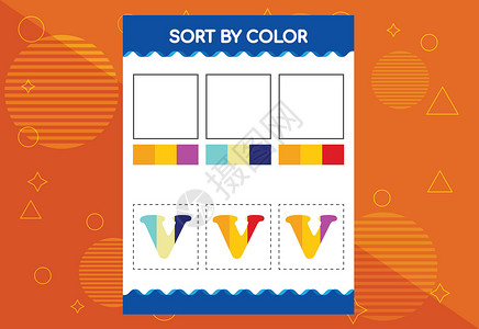 儿童按颜色排列的字母表V 适合学校和幼儿园项目 Name背景图片