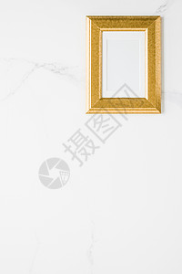 大理石上的金色相框 平面模型  装饰和模型平面概念样机印刷平铺照片绘画房间打印奢华画廊背景背景图片