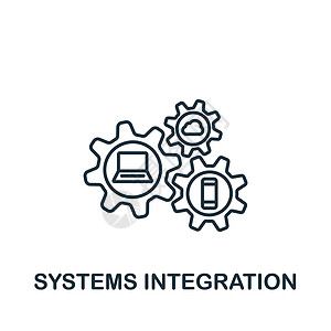 系统标志系统集成图标 线性简单工业4 0模板 网络设计和信息图的图标插画
