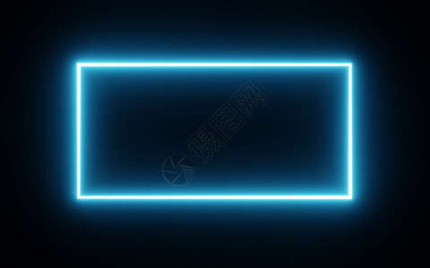 矩形图形在孤立的黑色背景上带有蓝色霓虹色运动图形的方形矩形相框 覆盖元素的蓝光移动 3D 插图渲染 空的拷贝空间中间背景